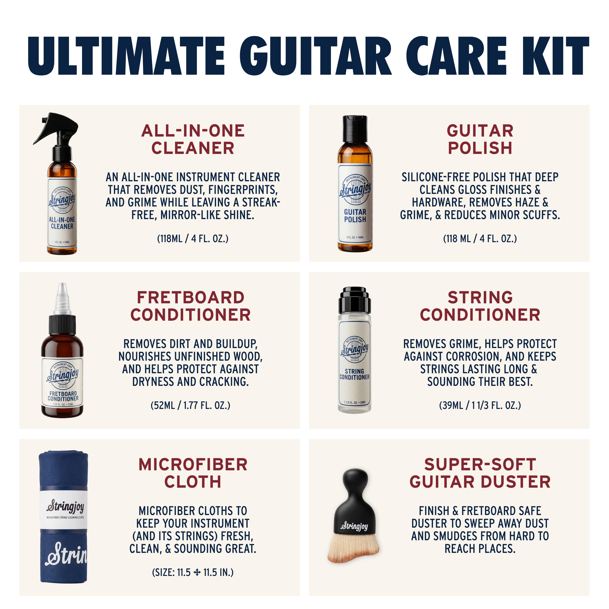 Stringjoy Ultimate Guitar Care Kit – Cleaner, Polish, Conditioners & Cloths