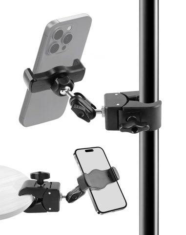 BILIONE Mic Stand Phone Holder Clamp on Treadmill, Bike, Stroller, Drum