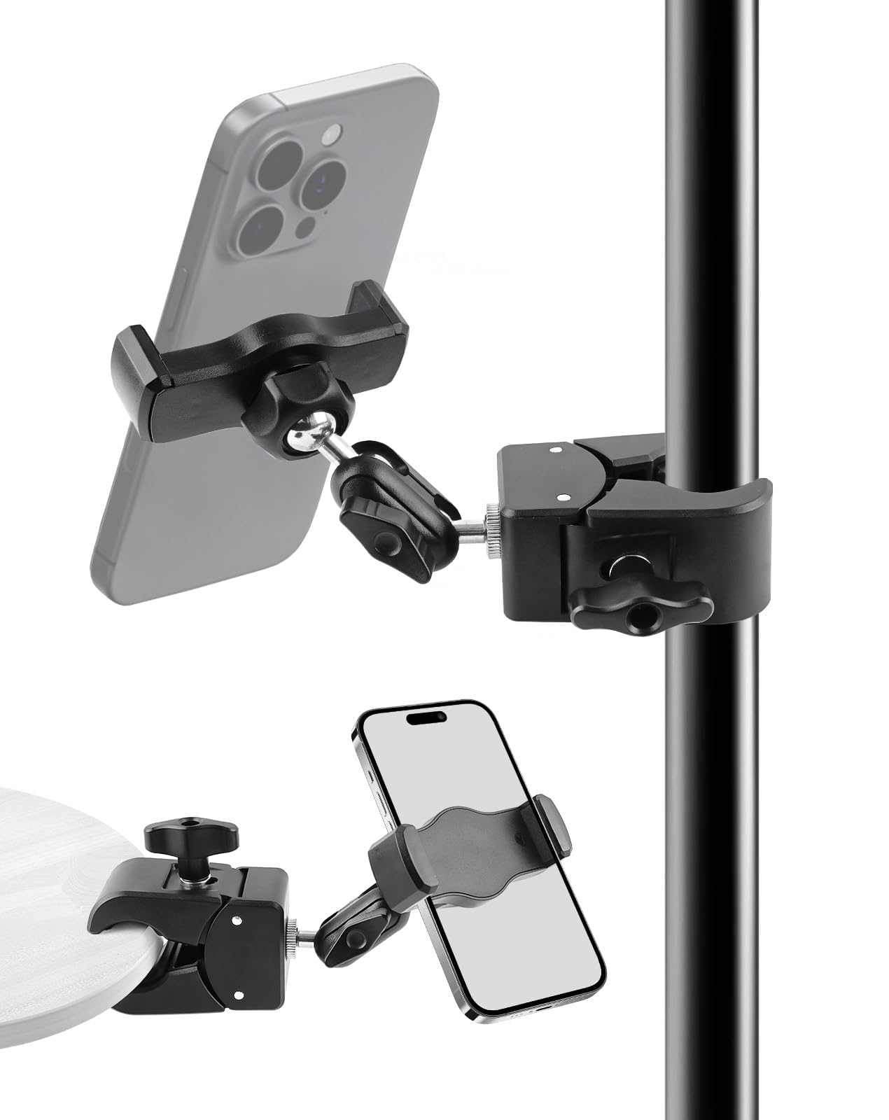 BILIONE Mic Stand Phone Holder Clamp on Treadmill, Bike, Stroller, Drum