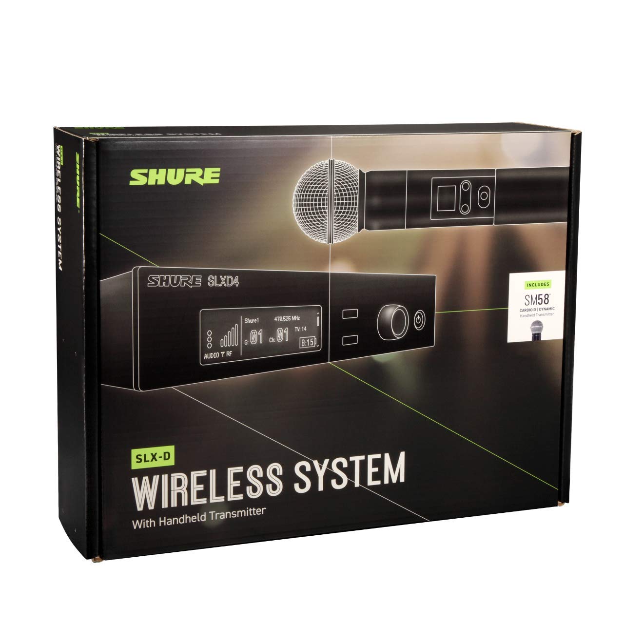 Shure SLXD24/SM58 Digital Wireless Microphone System – Includes SLXD2 Handheld Transmitter with SM58 Vocal Mic Capsule and SLXD4 Single Channel Rack Mount Receiver | J52 Band (SLXD24/SM58-J52)