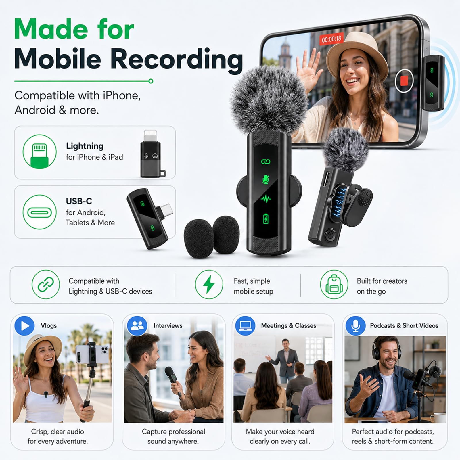 Wireless Lavalier Microphone 2 Pack