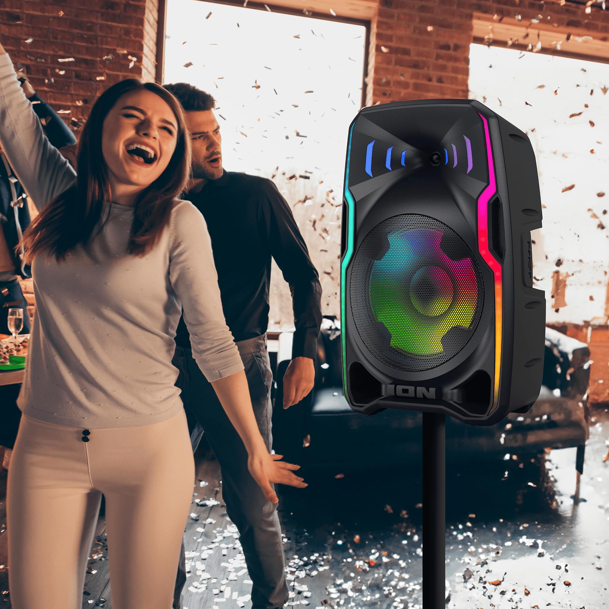 ION Audio Total PA APEX Battery-Powered Wireless High-Power PA System with Wireless Microphone, Bluetooth, Integrated Mixer and Party Lights (Renewed)
