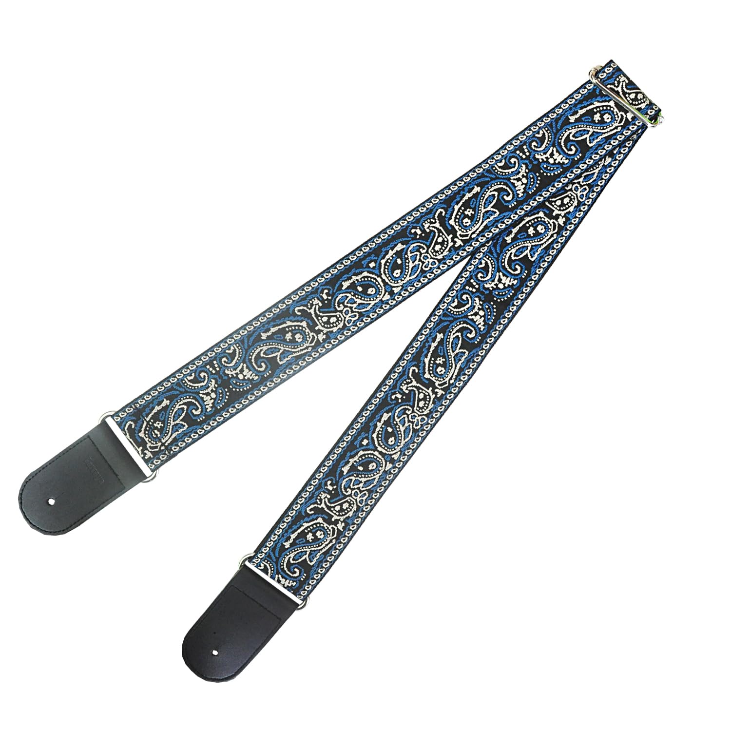 Farcaya Guitar Strap Jacquard Weave Embroider Adjustable Shoulder Strap with 2Strap Lock Button 3Picks Headstock Strap Tie (Blue and White)