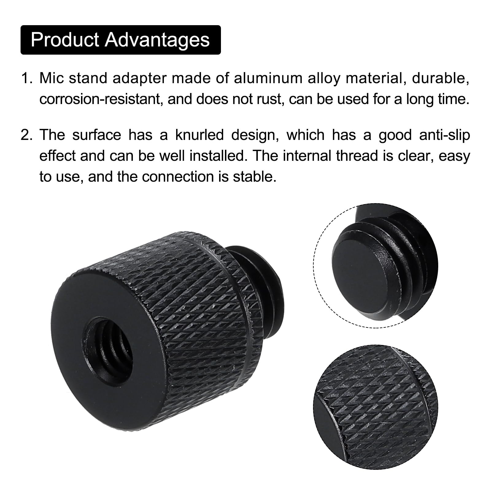 MECCANIXITY 5Pcs Mic Stand Adapter 1/4 Female to M10 Male Thread Screw Adapter Aluminum Alloy for Microphone Tripod Stand Mount, Black