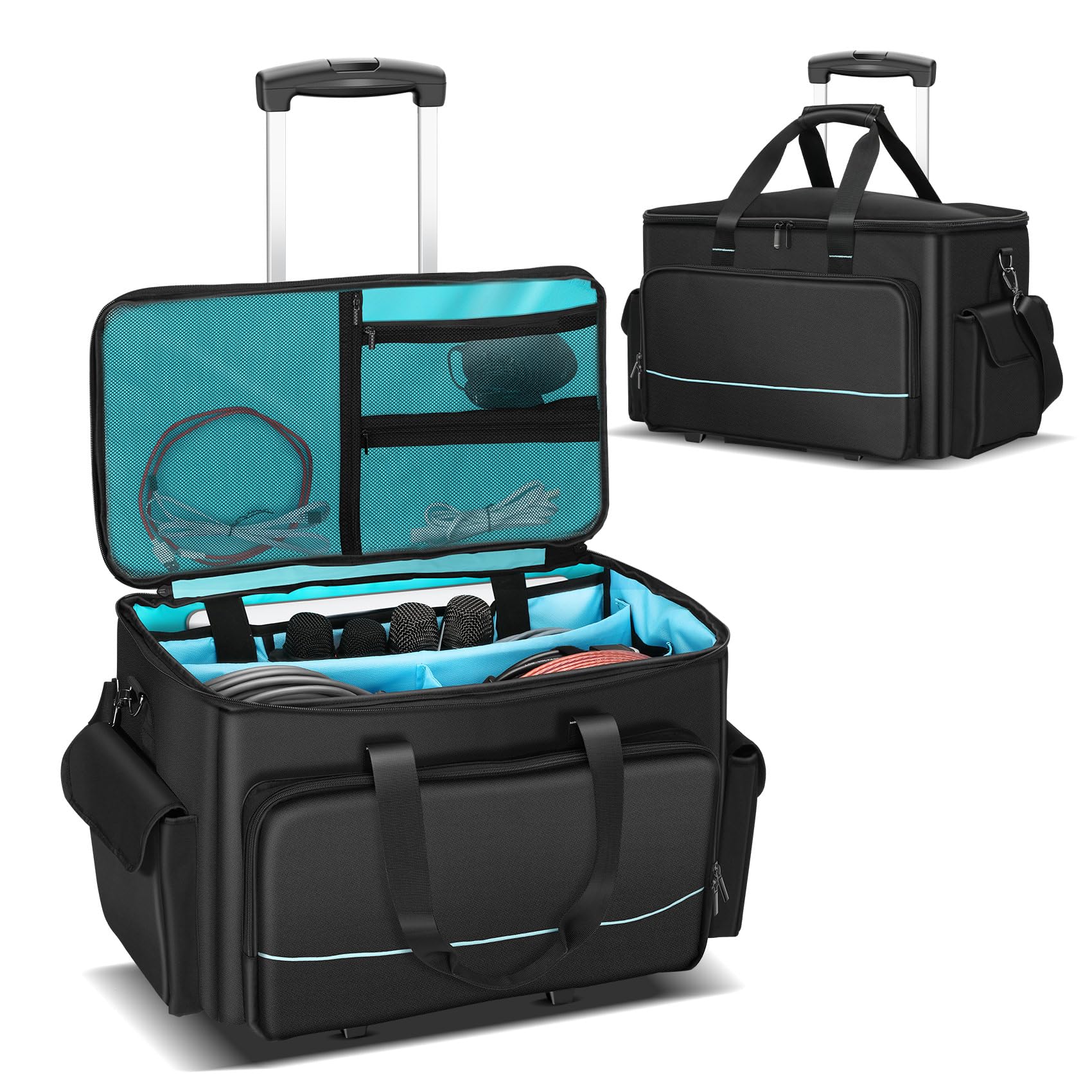DJ Cable Bag, Rolling DJ Cable Bag with Detachable Trolley & Dividers