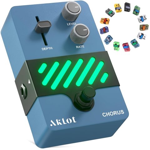 AKLOT Chorus Electric Guitar Pedal: Warm Vintage Shimmer to Lush Chorus Depth, Dynamic Touch-Responsive Modulation, Rate & Depth Control, Mini Guitar Effect Pedal with True Bypass, NEON TwinWave