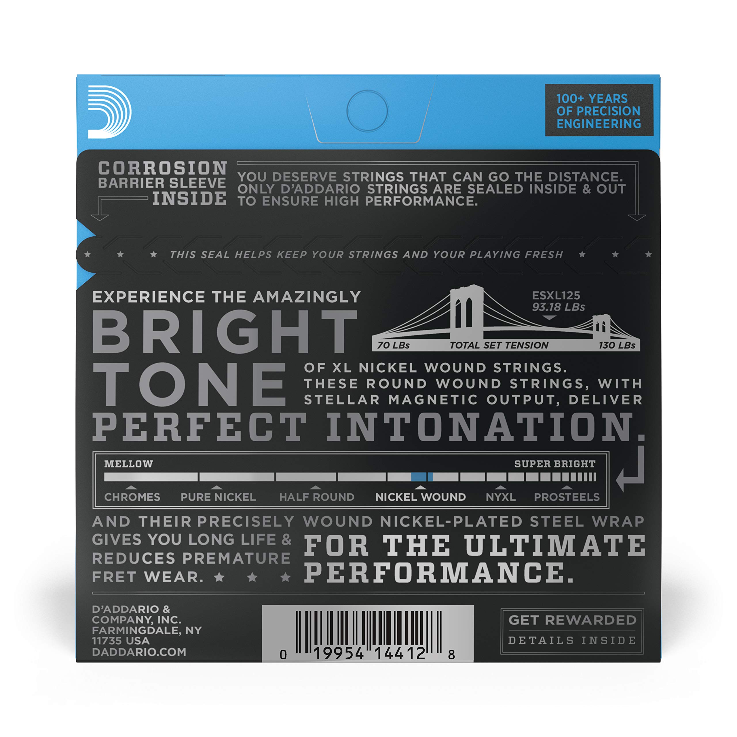 D’Addario ESXL125 Nickel Wound Electric Guitar Strings, Super Light Top/Regular Bottom, Double Ball End, 9-46