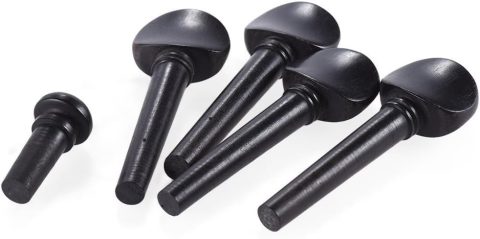 TUOREN Ebony 5Pieces Violin Tuning Pegs Endpin Set for 4/4 Violin Fiddle Part Replacement