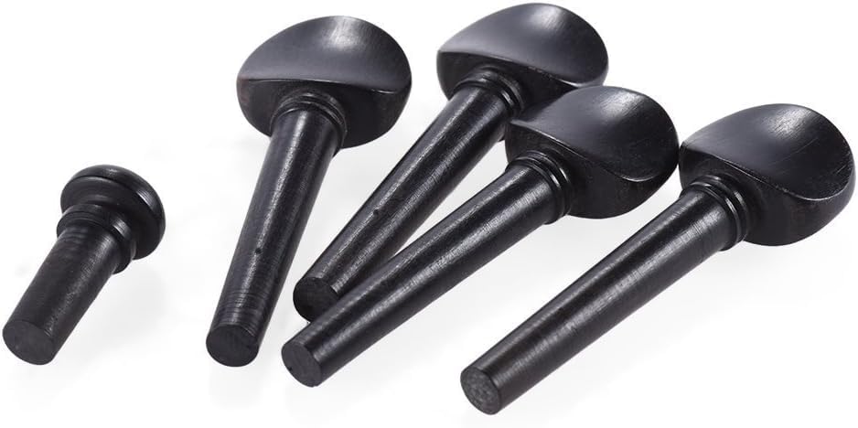 TUOREN Ebony 5Pieces Violin Tuning Pegs Endpin Set for 4/4 Violin Fiddle Part Replacement