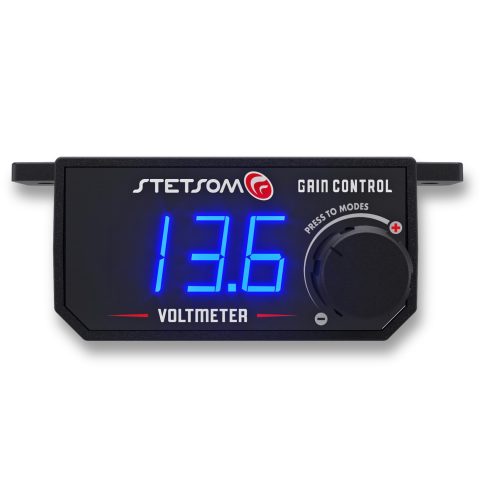 Stetsom 4in1 – Universal Bass Knob with Voltmeter, Gain Control + On/Off Switch + High to RCA Input Converter, Blue LED Display, One Touch On/Off Display, Continuous Touch On/Off Amplifier