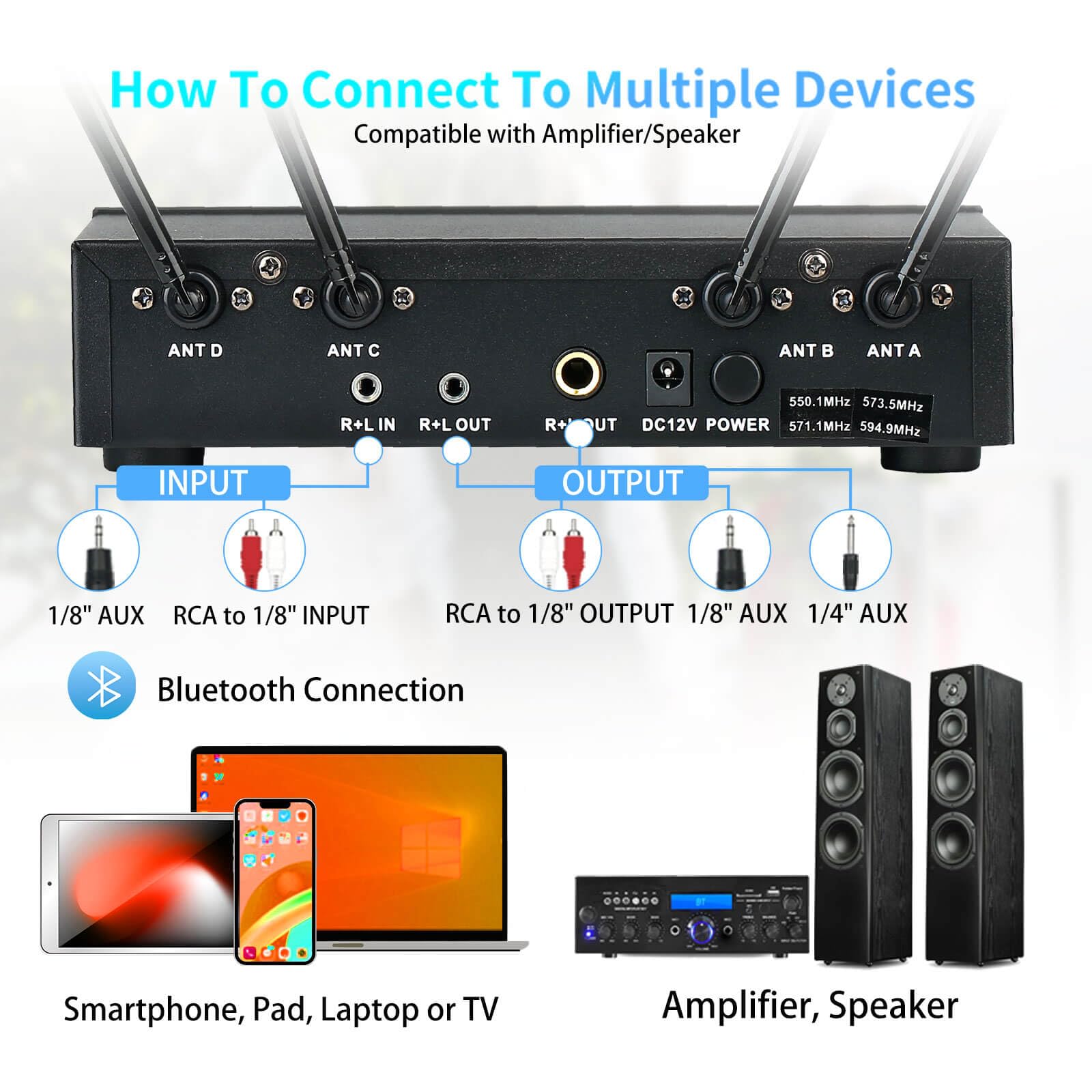ZERFUN 4 Channel Rechargeable Wireless Microphone System(MU-898)