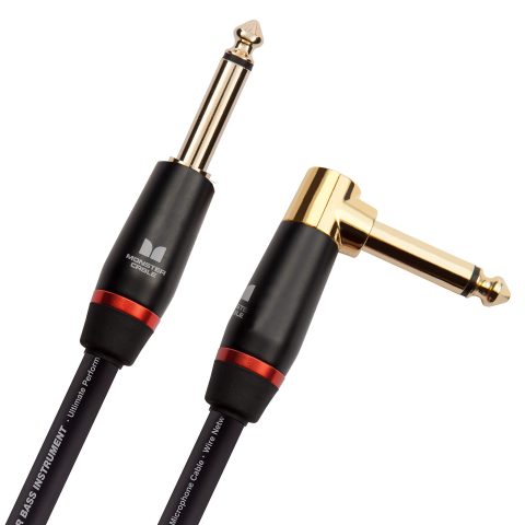Monster Prolink Bass Instrument Cable – 12ft Right Angle to Straight Guitar Cable with 95% Copper Shielding