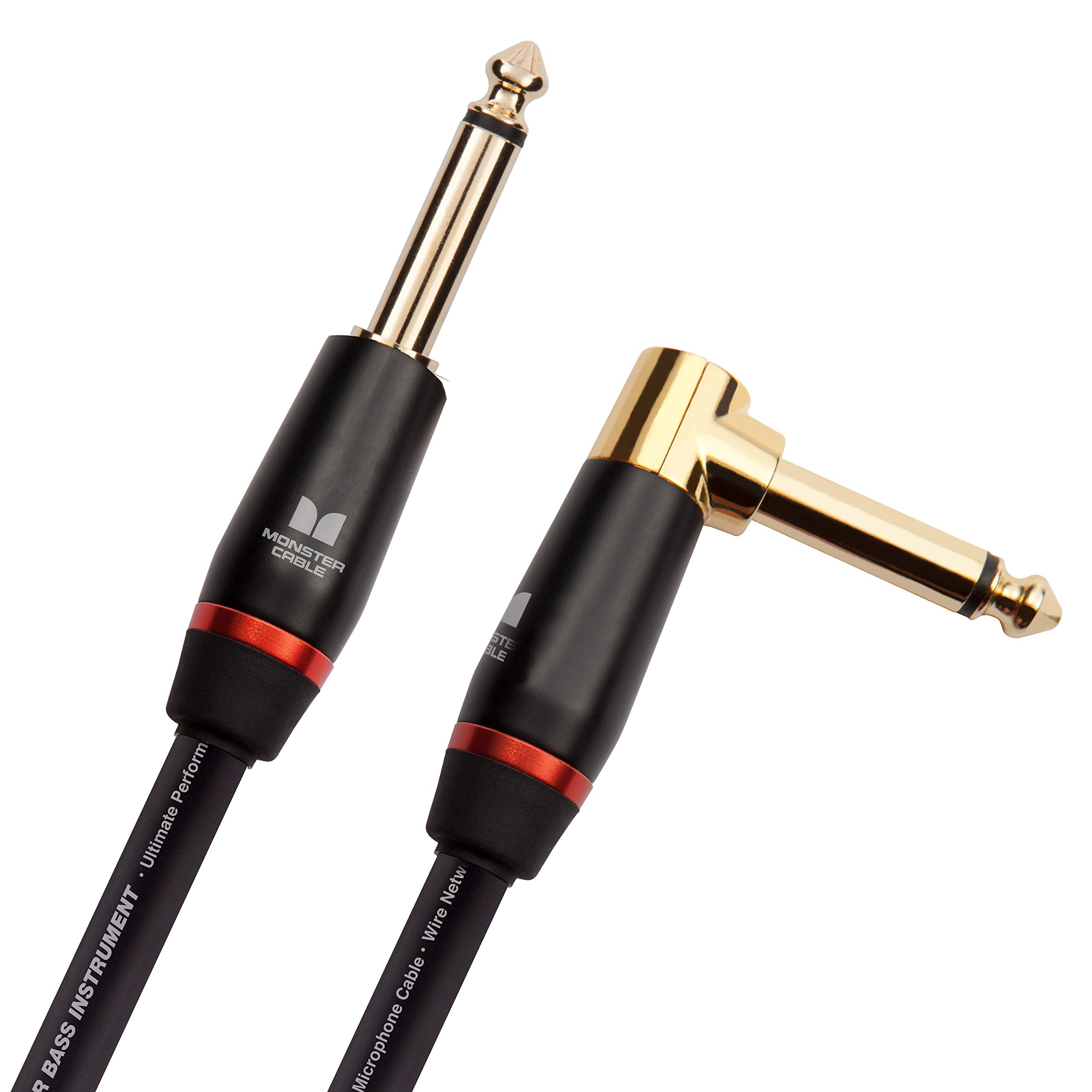 Monster Prolink Bass Instrument Cable – 12ft Right Angle to Straight Guitar Cable with 95% Copper Shielding