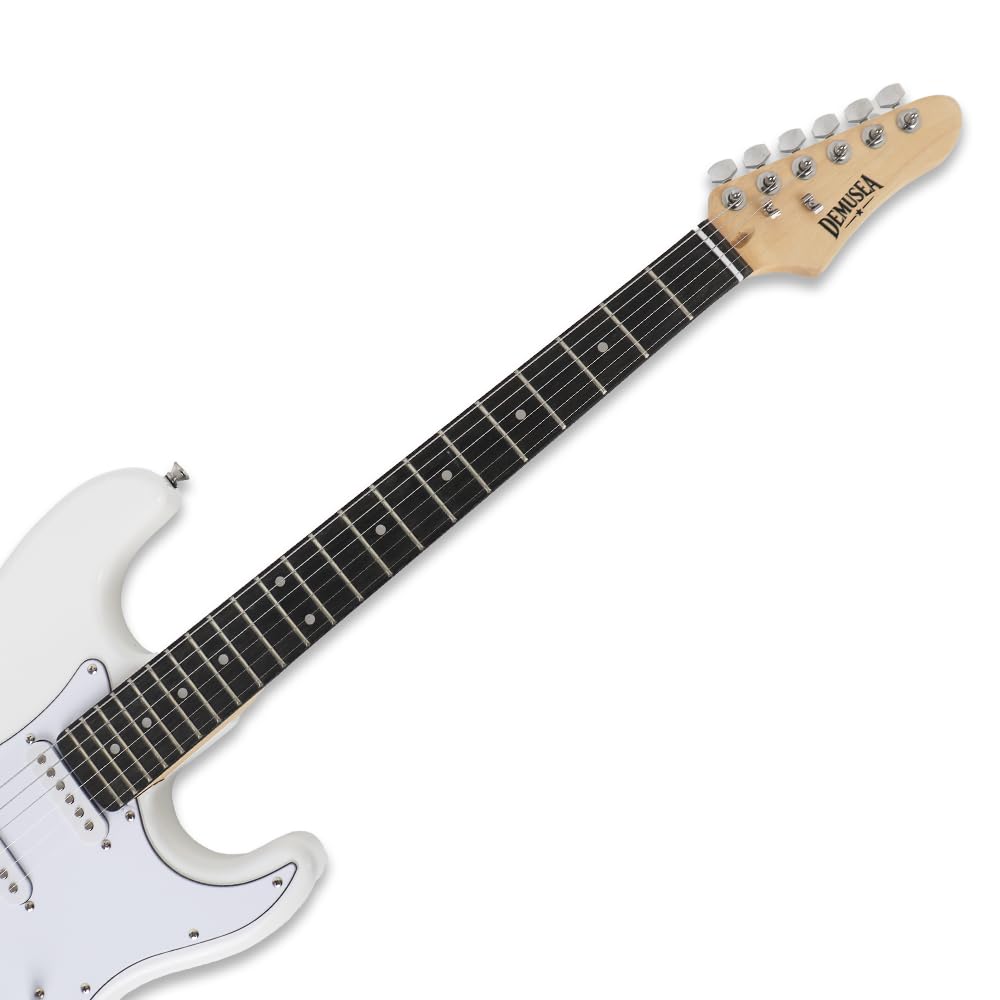 Demusea Pure White Electric Guitar Kit With 20W Amplifier SSS Pickup Single Tremolo Maple Neck Practice For Beginner (ST, White)