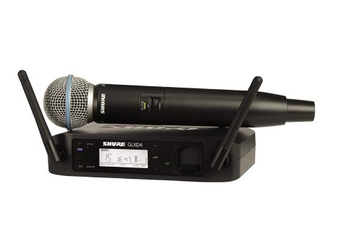 Shure GLXD24/B58 Microphone System with GLXD4 Receiver and GLXD2 Handheld Transmitter with BETA 58A Vocal Mic Capsule