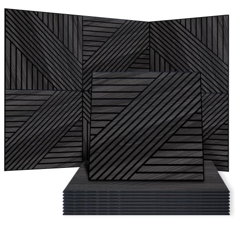 WoveN SounD Acoustic Wall Panels, Black Oak, 8 Pack, 23.6×23.6 in