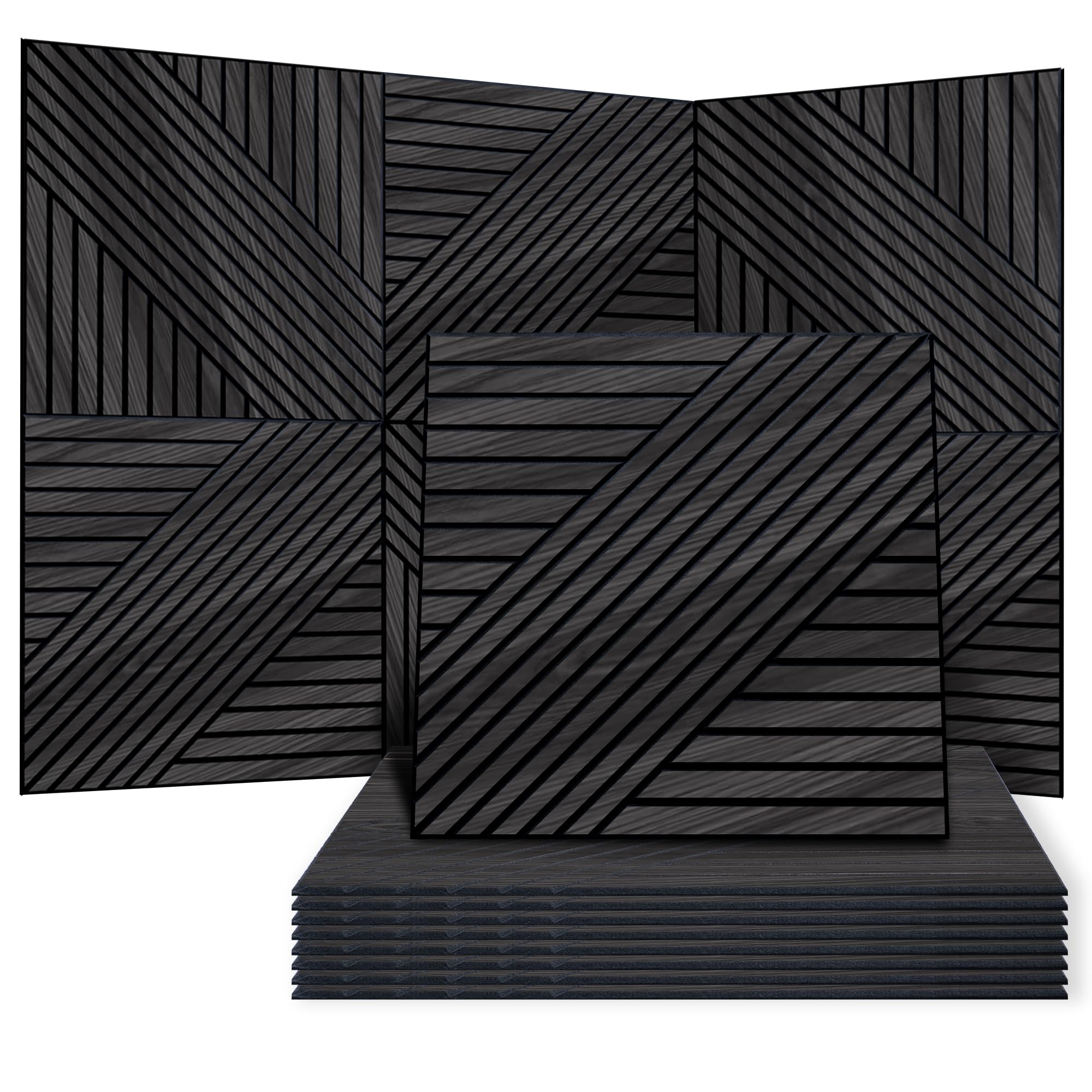 WoveN SounD Acoustic Wall Panels, Black Oak, 8 Pack, 23.6×23.6 in