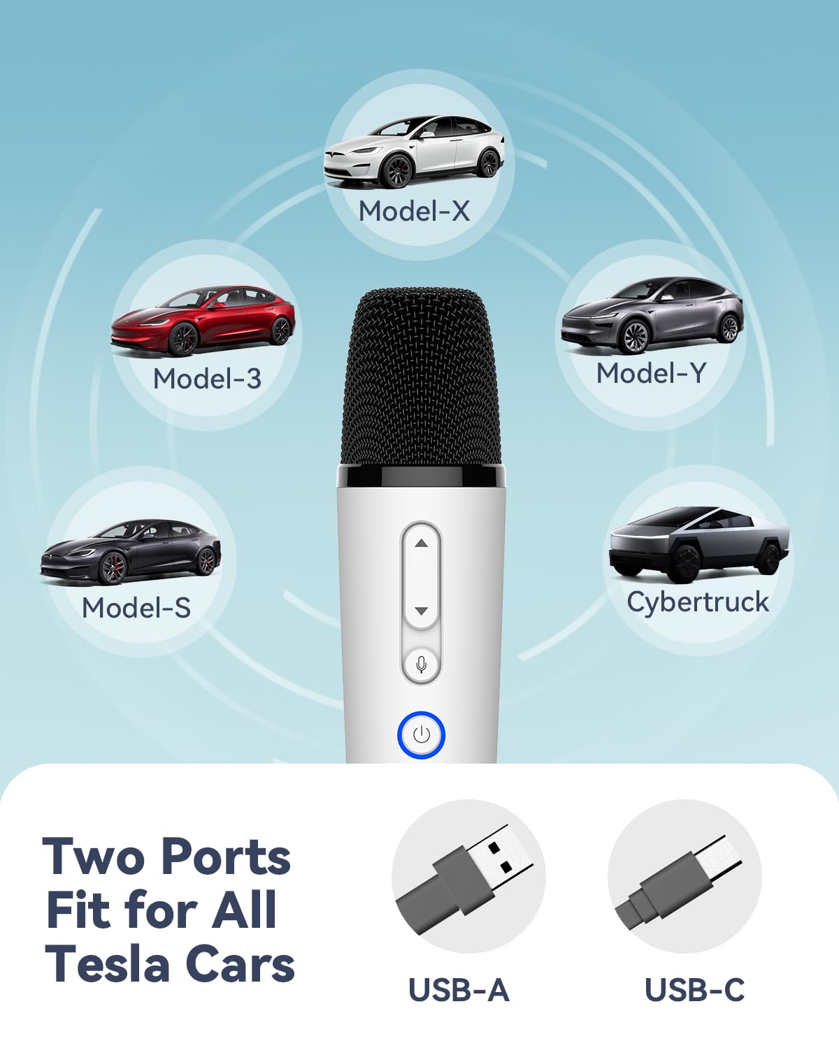 Tesla Karaoke Microphone for Tesla with Portable Case, Car Karaoke Microphone with USB A Receiver for Tesla Model Y/3/S/X, Wireless Singing Mic with 3.5mm Jack for Cars, Speakers (2 Mics+1 Case)