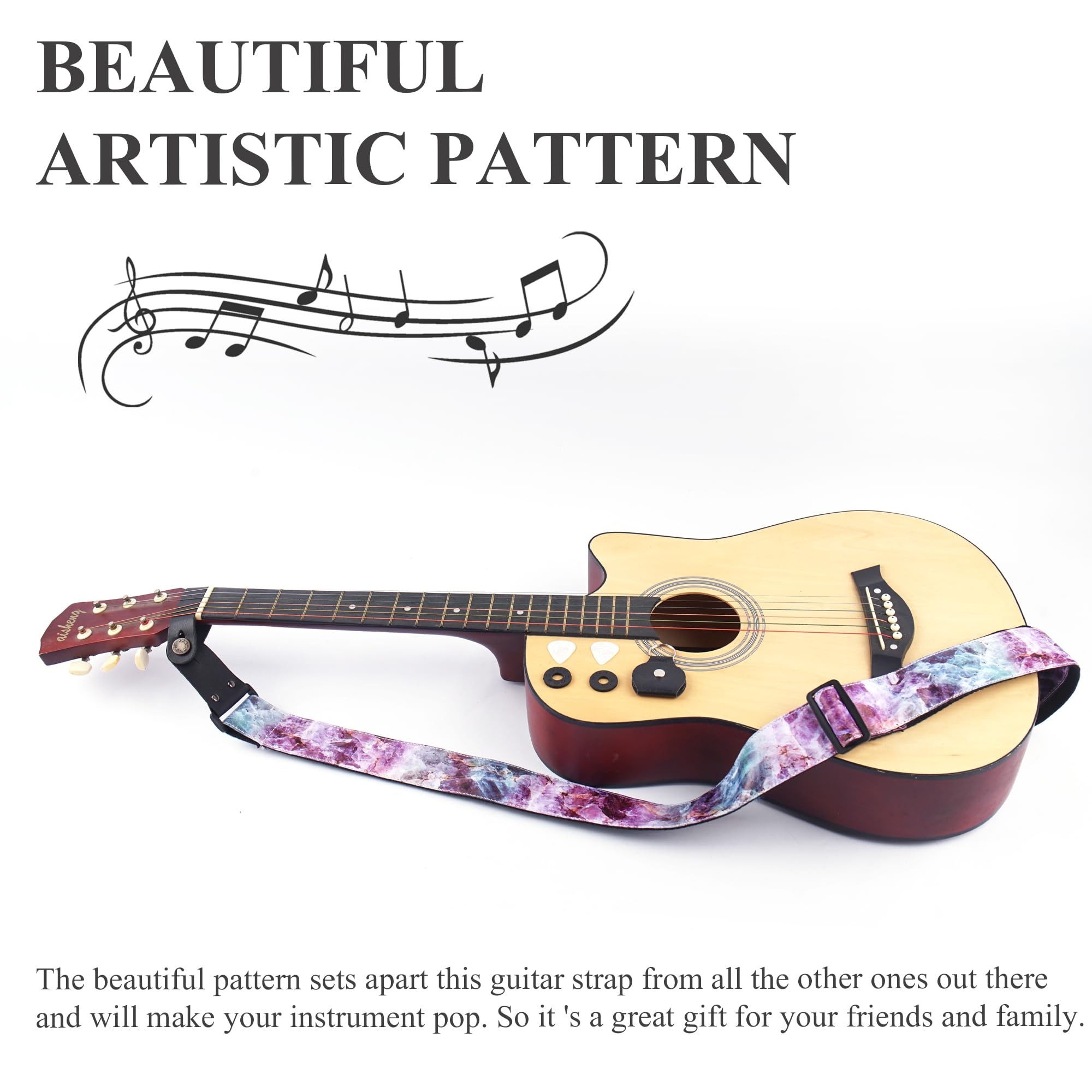 LIZIMANDU Adjustable Guitar Strap Includes 2 Strap Locks & 2 Matching Picks & 1 Picks Holder & 1 leather Strap Button(1-Printed Crystal)