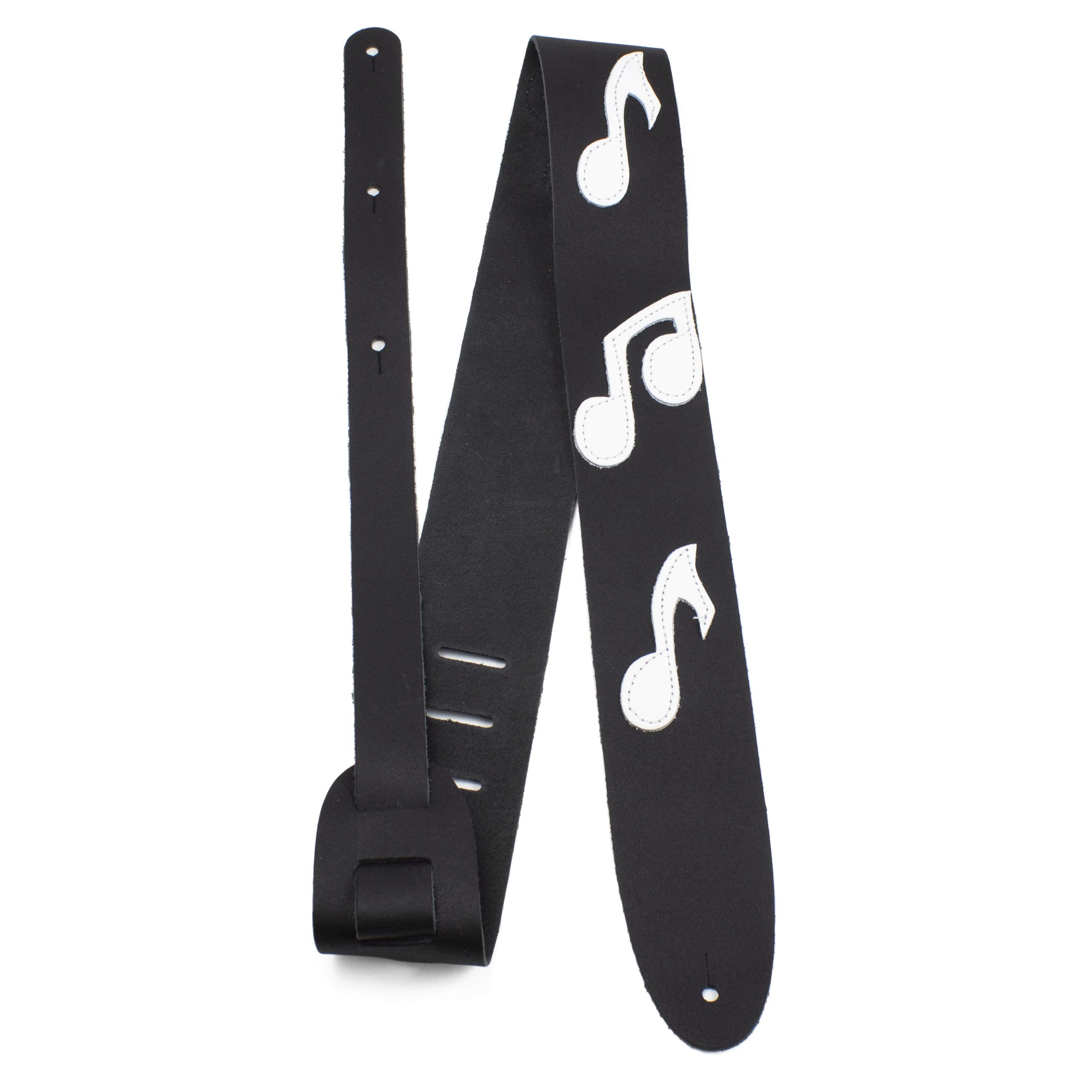 Perri’s Leathers, 41″-56″, Black & White, The Famous Collection, Leather Guitar Strap, Adjustable, Durable Design, Acoustic & Bass Guitar Straps for Electric, Musical Notes Themed