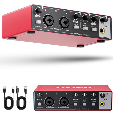 Tisino 24Bit/192kHz USB Audio Interface for Studio Recording, Red