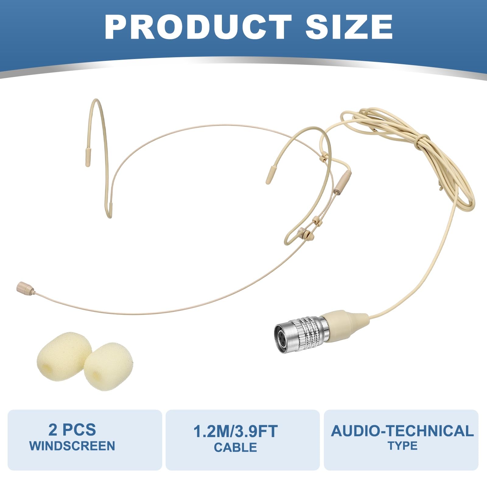 MECCANIXITY Ear Hook Headset Microphone, Double Over Ear Set Hanging Omnidirectional Wired Audio Condenser Microphone Headset with Audio Technical Type Plug 3.9ft Cable, Beige