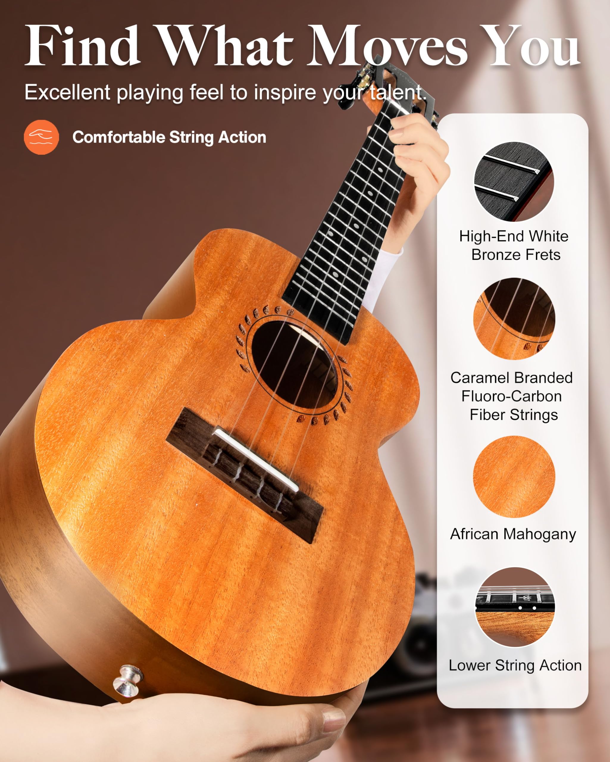 Caramel Tenor Ukulele TAM48 Mahogany Ukelele for Beginners