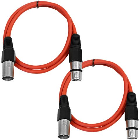 Seismic Audio – SAXLX-2-2 Pack of 2′ XLR Male to XLR Female Patch Cables – Balanced – 2 Foot Patch Cord – Red and Red