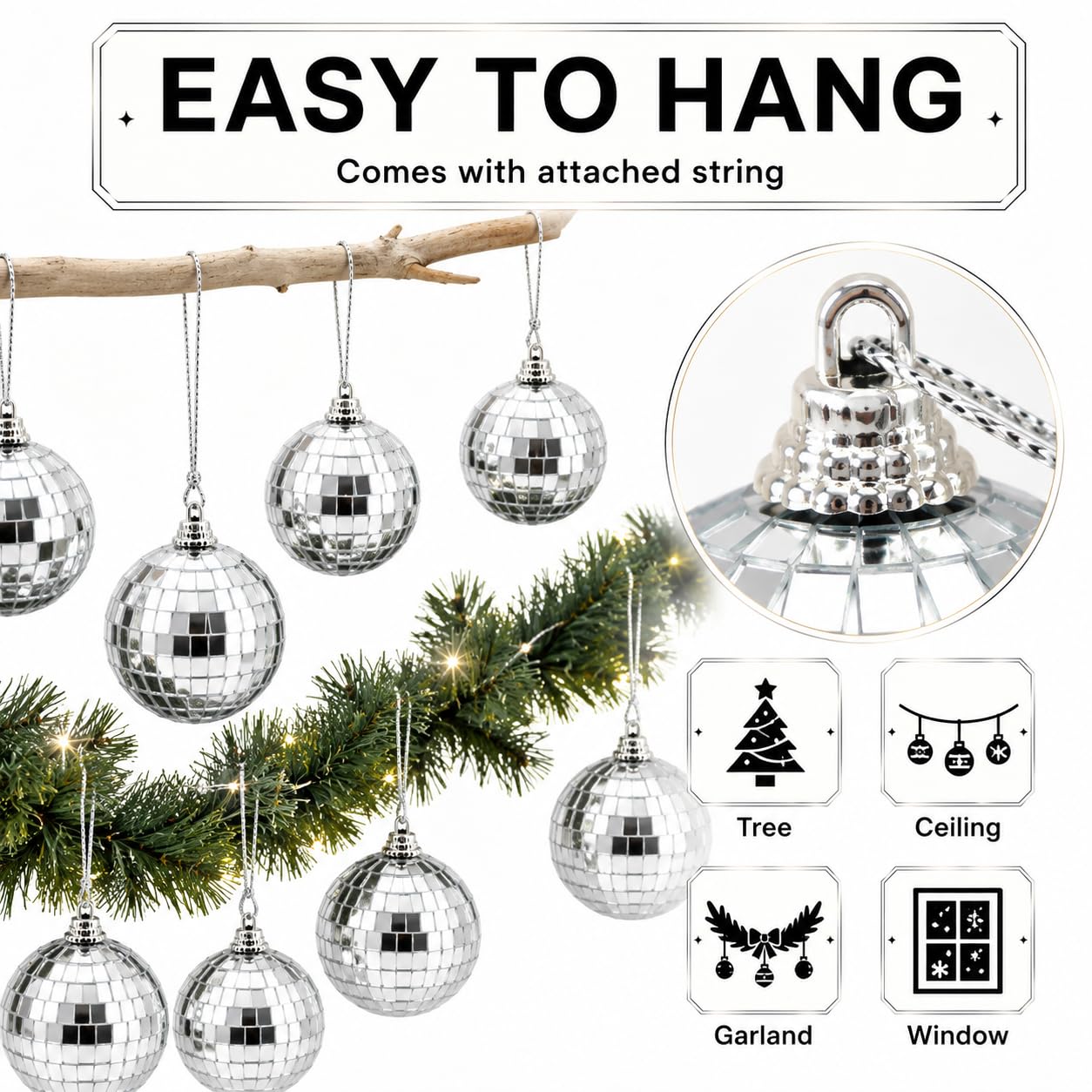Youdepot 40-Pack 2-Inch Silver Mirror Disco Ball Ornaments