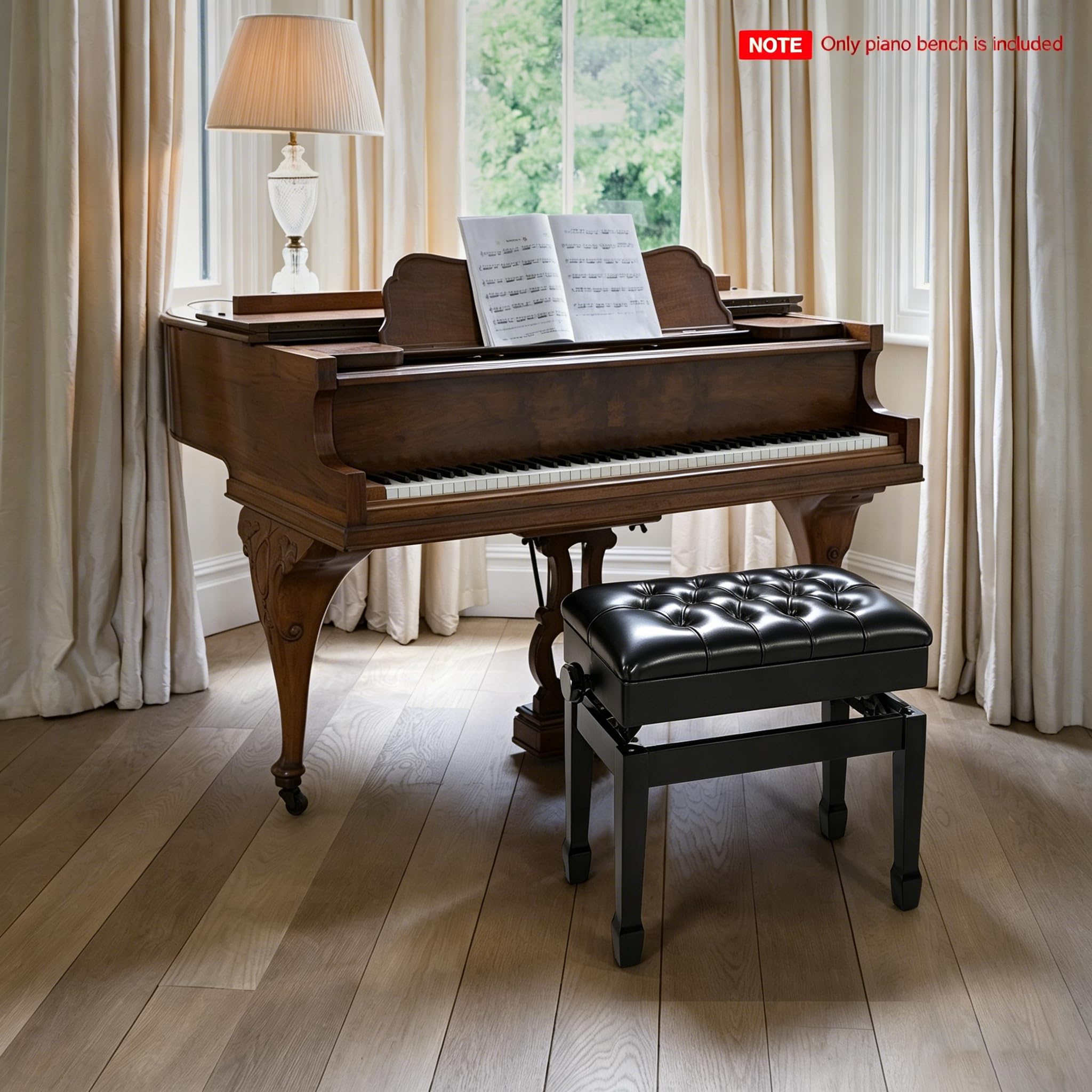 ALAPUR Adjustable Piano Bench with Storage, 22″ Glossy Keyboard Stool