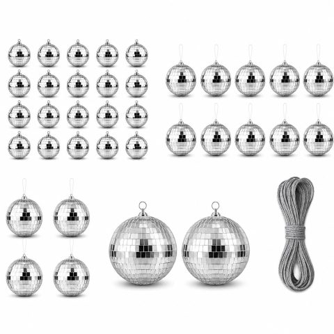 Assorted Mirror Disco Balls, Silver, 36 Pack