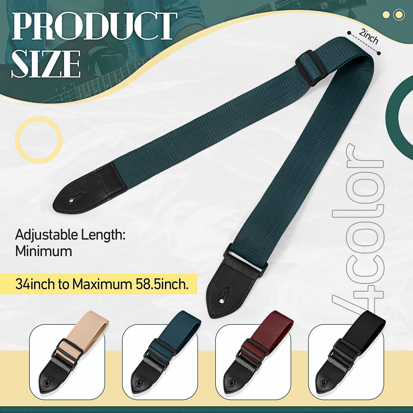 Fiada 4 Pcs Guitar Straps Electric Bass Acoustic Cotton Guitar Straps Adjustable for Musical Instrument Gift(Dark Color,Solid Color Style)