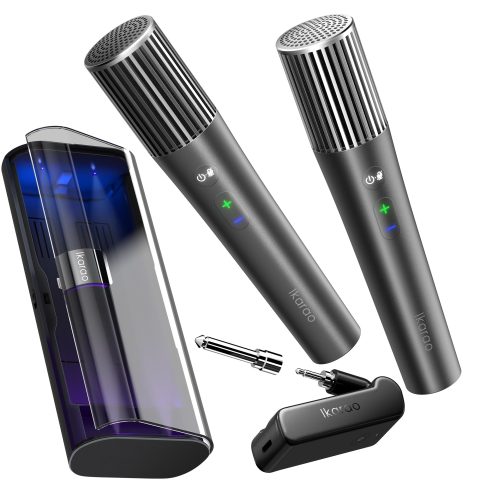 Ikarao Wireless Karaoke Microphone, UV Self-Cleaning Case, 2 Mics for JBL