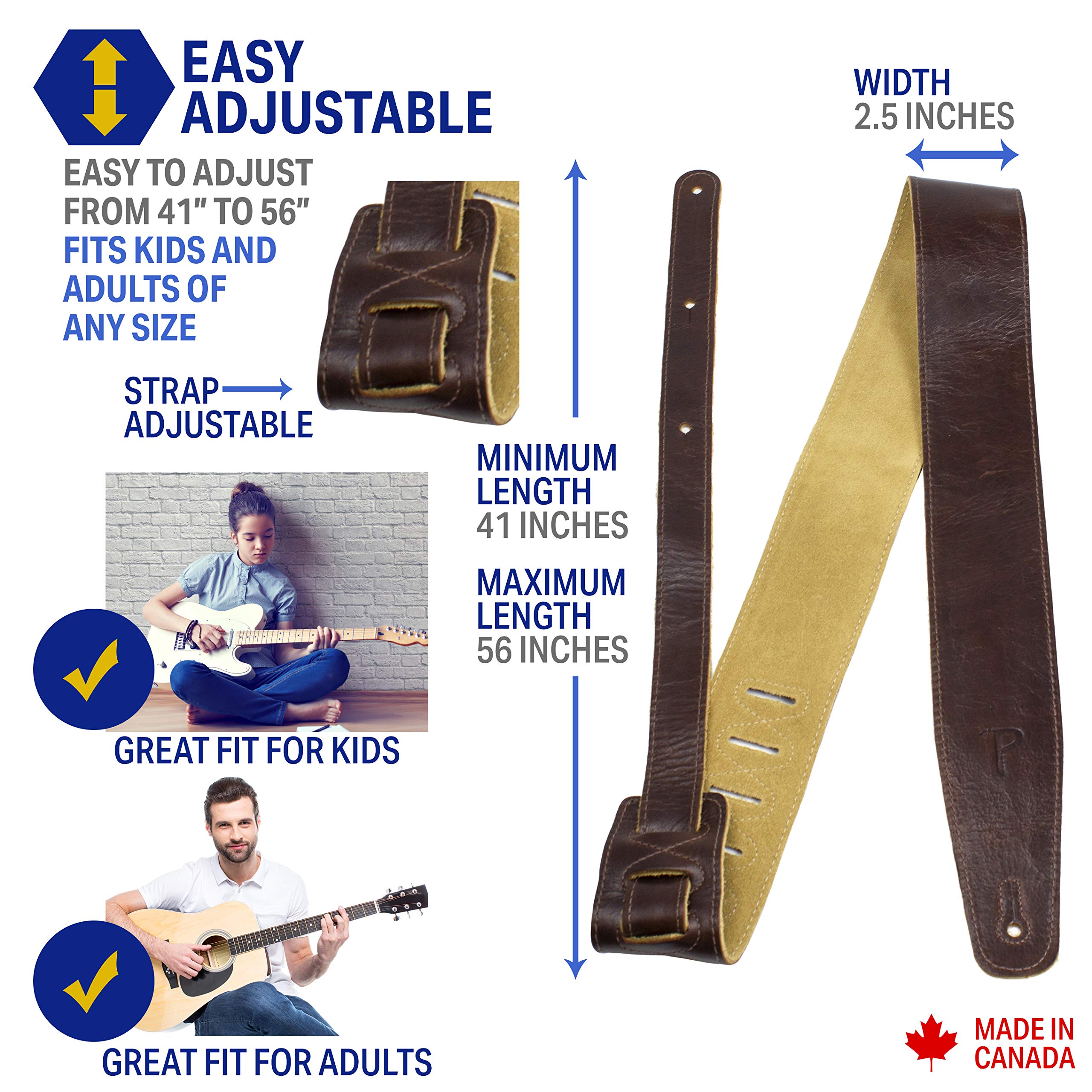 Perri’s Leathers Ltd. – The Africa Collection – Adjustable Strap From 41″ to 56″ for Electric, Acoustic, Bass Guitar – The Africa Collection – Chocolate (AFR25-6875)