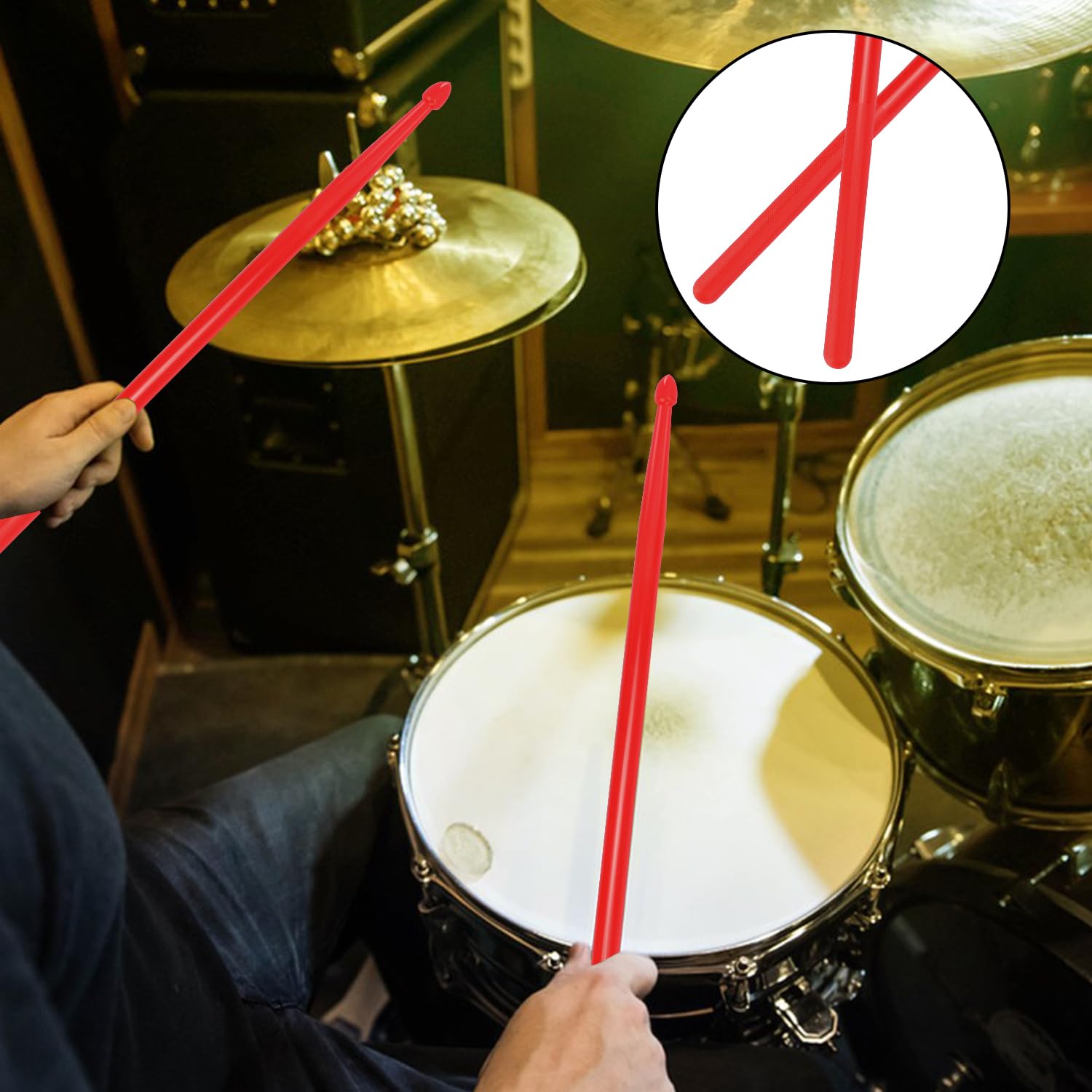 KUKLIPJIM 12 pairs Drumsticks, High-Quality 5A Drum Sticks, Red