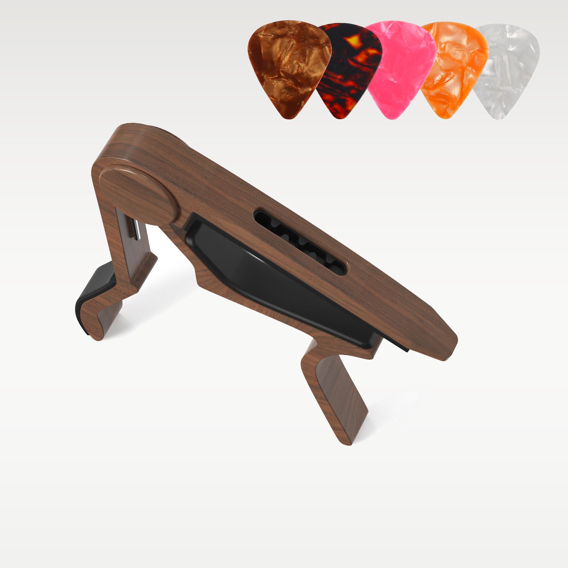Capo, Guitar Capo with Pick Holder and 5 Picks, Guitar Clamp, Guitar Kapo, Capo for Acoustic & Electric Guitar, Ukulele, Banjo, Mandolin (Black & Rosewood)
