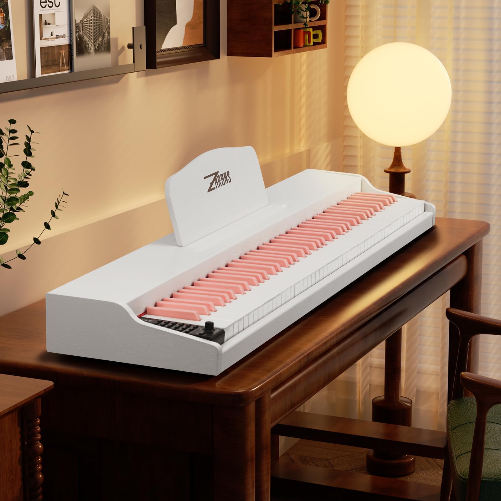 ZHRUNS Digital Piano 88 Key Weighted, Full Size Keyboard Piano Set with Sheet Music Stand,Pedal,Power Adapter, for Beginners,White Pink (Keyboard Only)