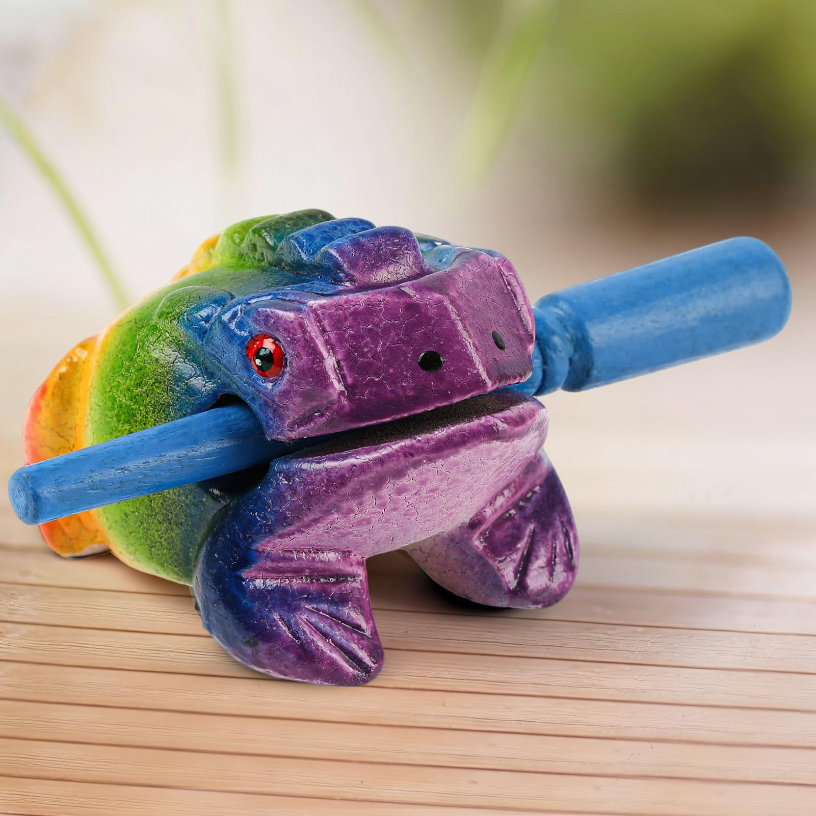 GOGHOST 3.5 inch Frog Guiro Rasp Wooden Instrument (Painted rainbow)