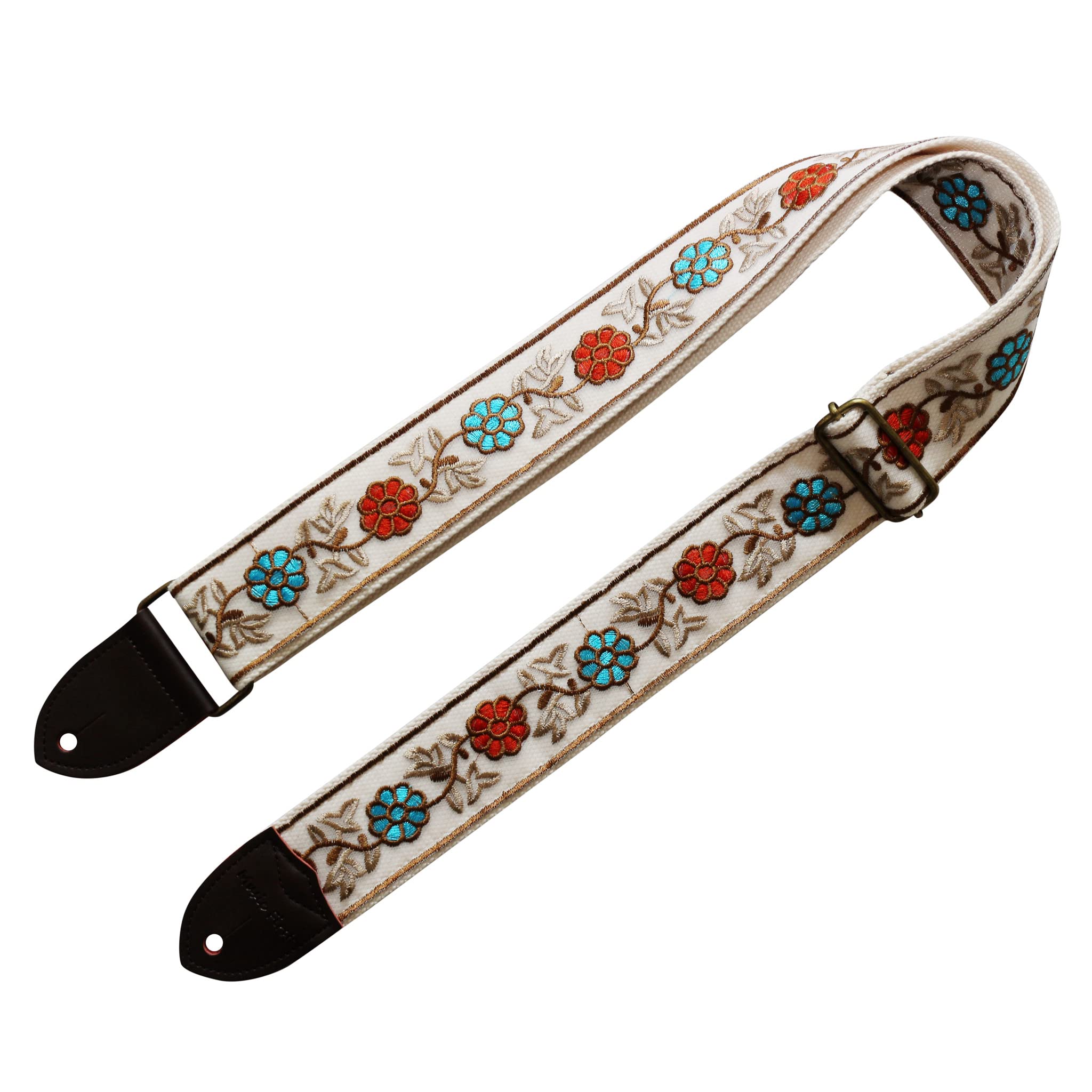 MUSIC FIRST Original Design, 2 inch width (5cm), Rococo Style Embroidery Floral Organza Electric Guitar Strap Bass Strap (Floral Organza)