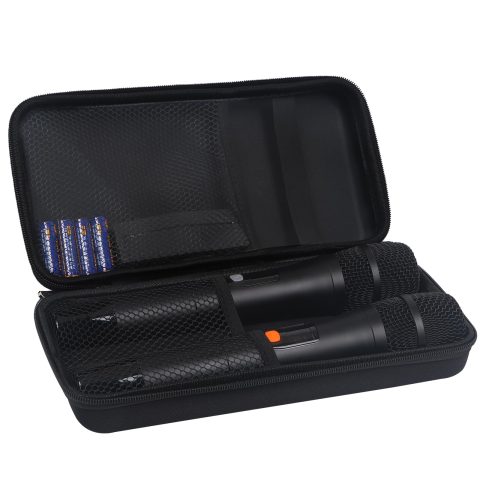 Kmise Microphone Case, Microphone Bag for 2 Wireless Microphones EVA Hard Dual Wireless Mic Storage Bag for Gigging and Travel(Case Only)