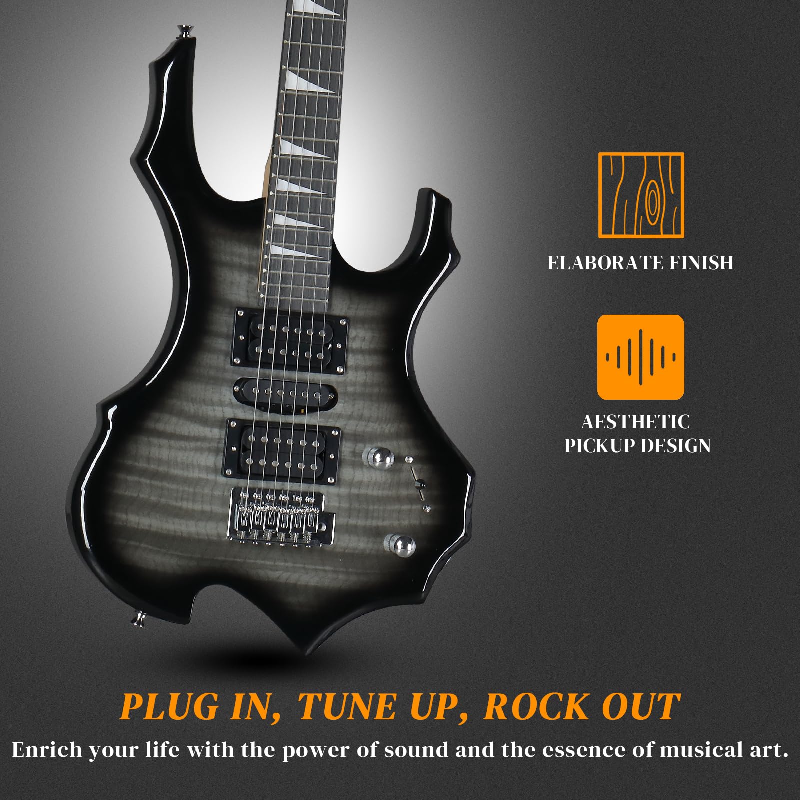 Ktaxon Burning Fire Design Full Size Electric Guitar Kit, Tiger Black