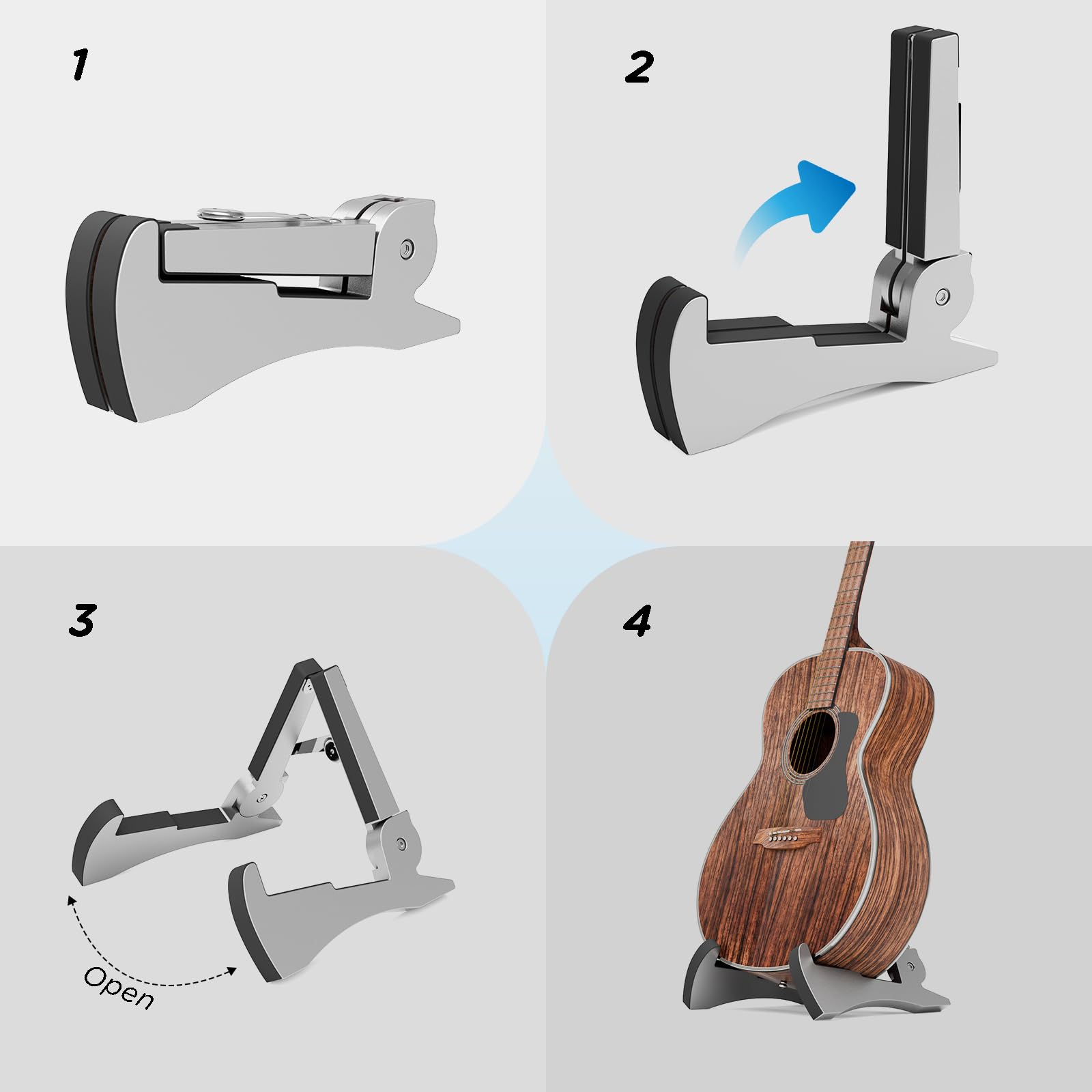 DIDA Portable Travel Guitar Stand, Lightweight Stable A- Frame Plastic Guitar Stand Holder for Acoustic, Electric Guitars, Ukulele, Foldable Guitar Stand Floor, Single Guitar Holder (Silver)