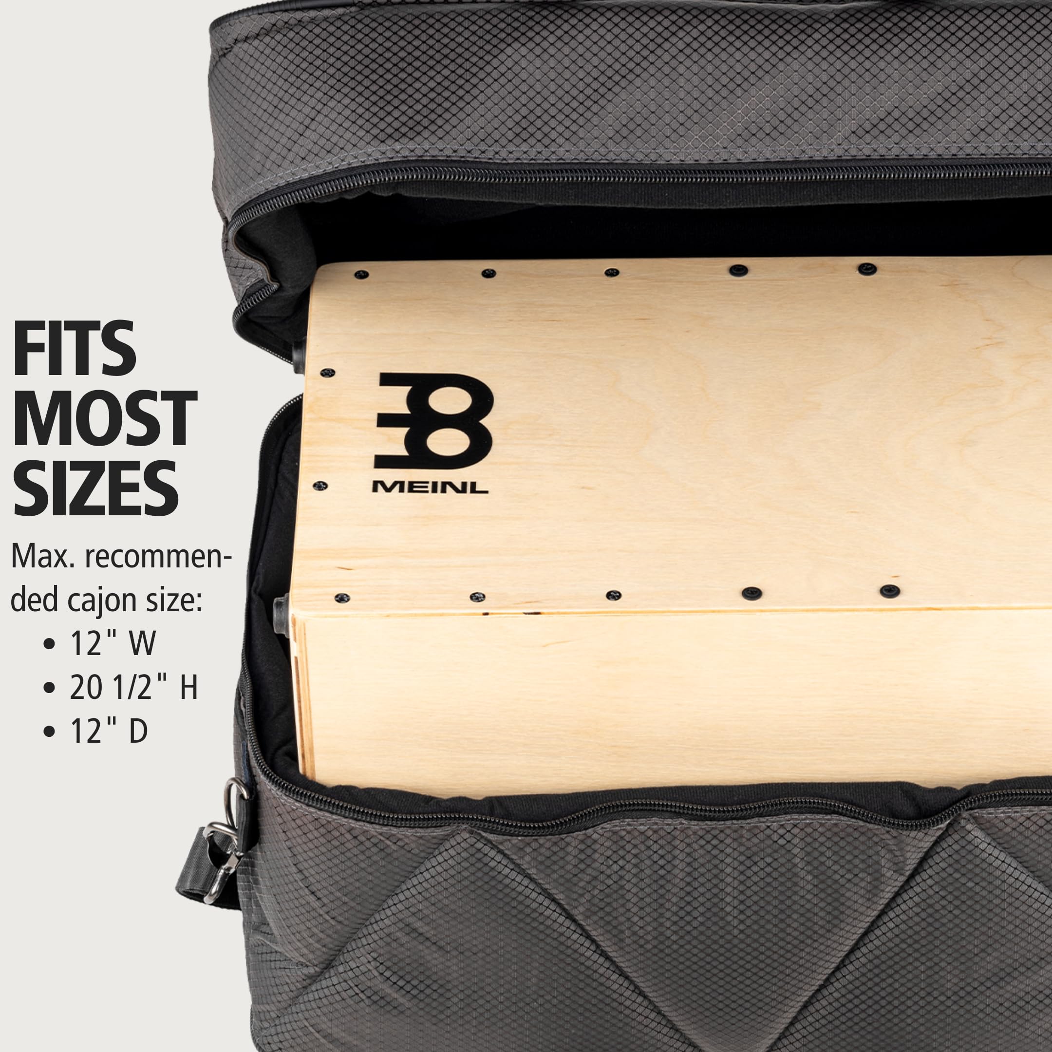 Meinl Percussion Professional Standard Cajon Box Drum Bag — Heavy-Duty Rip Stop Fabric, Adjustable Shoulder Strap and Carrying Grip, 2-YEAR WARRANTY, Carbon Gray, (MCJB-CG)