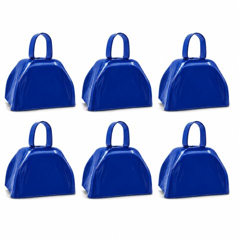 The Dreidel Company 6-Pack 3 Inch Blue Cow Bells for Sporting Events, Cheering, Spirit, Loud Cow Bell Ideal Hand Percussion Cowbells Noise Makers for Sporting Events, Football Games, and Celebrations