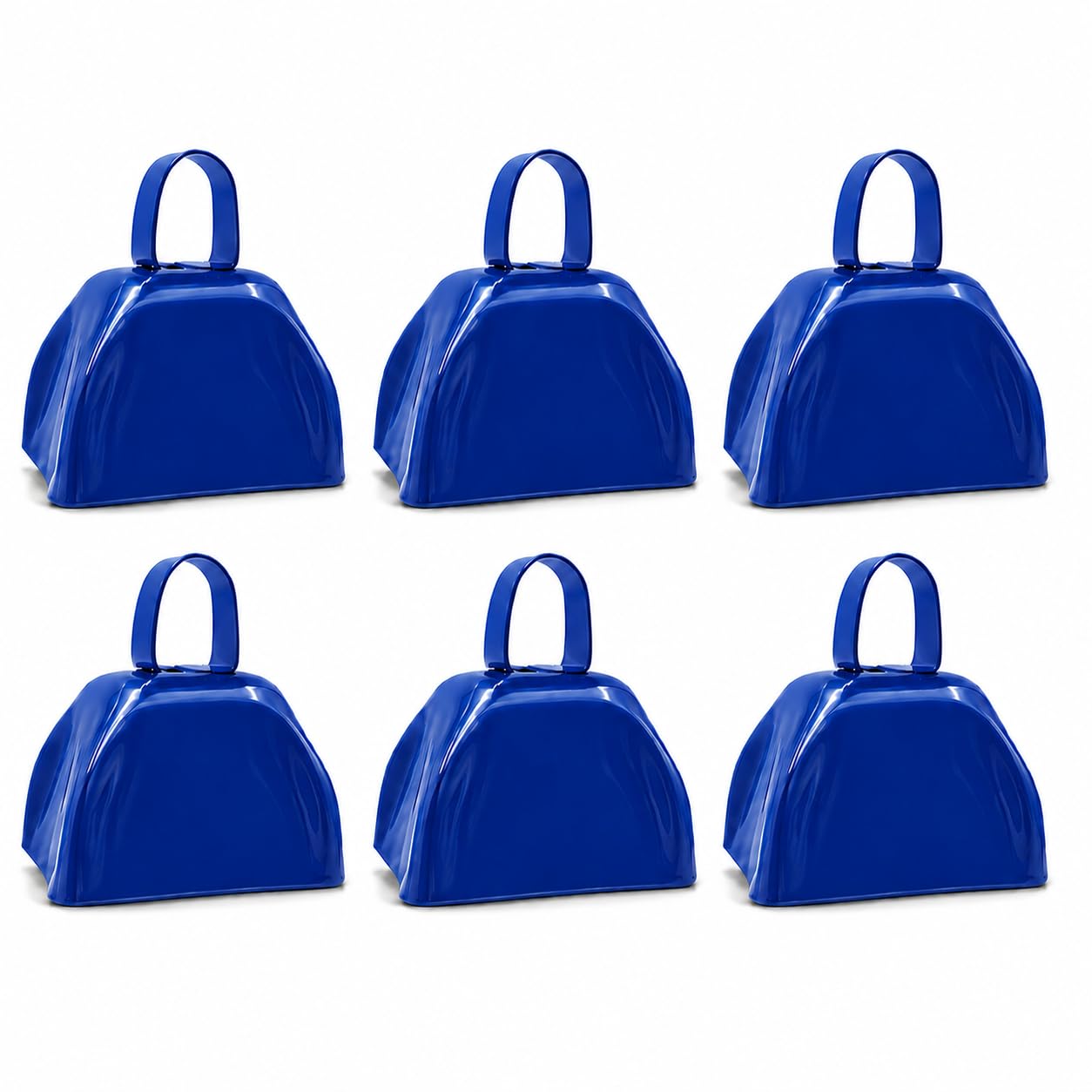 The Dreidel Company 6-Pack 3 Inch Blue Cow Bells for Sporting Events, Cheering, Spirit, Loud Cow Bell Ideal Hand Percussion Cowbells Noise Makers for Sporting Events, Football Games, and Celebrations