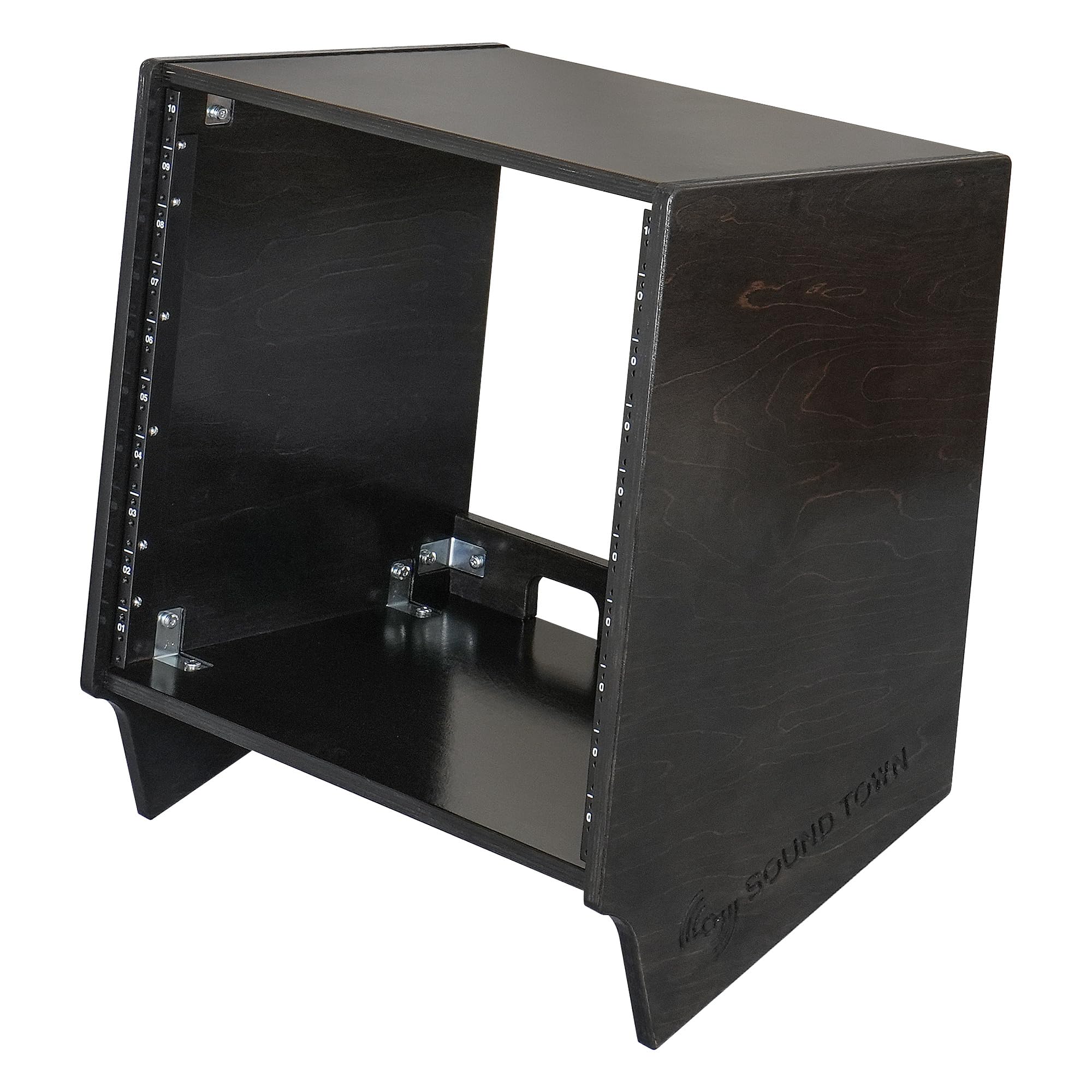 Sound Town DIY 10U Slanted Desktop Turret Studio Rack for Home Studio and Recording Room, Baltic Birch Plywood, Black Espresso (SDRK-10SLD)