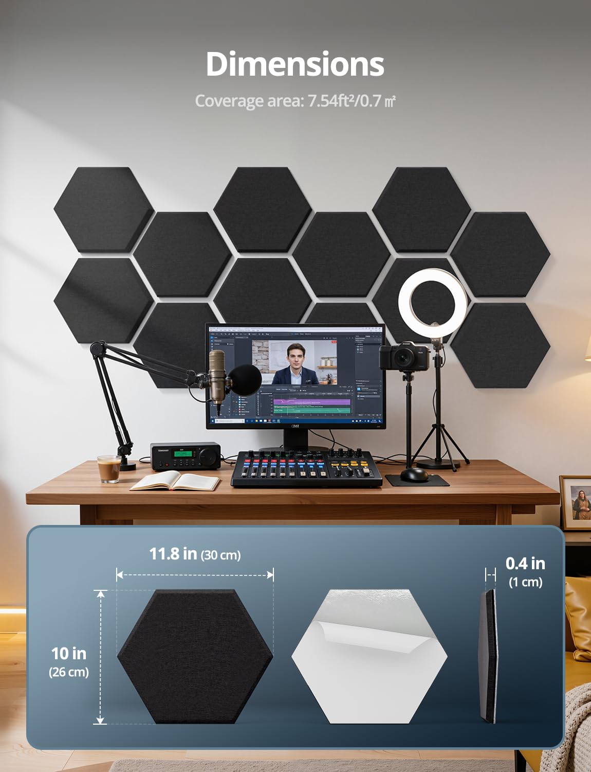 Kuchoow Acoustic Sound Absorbing and Noise Reducing Hexagon Wall Panels