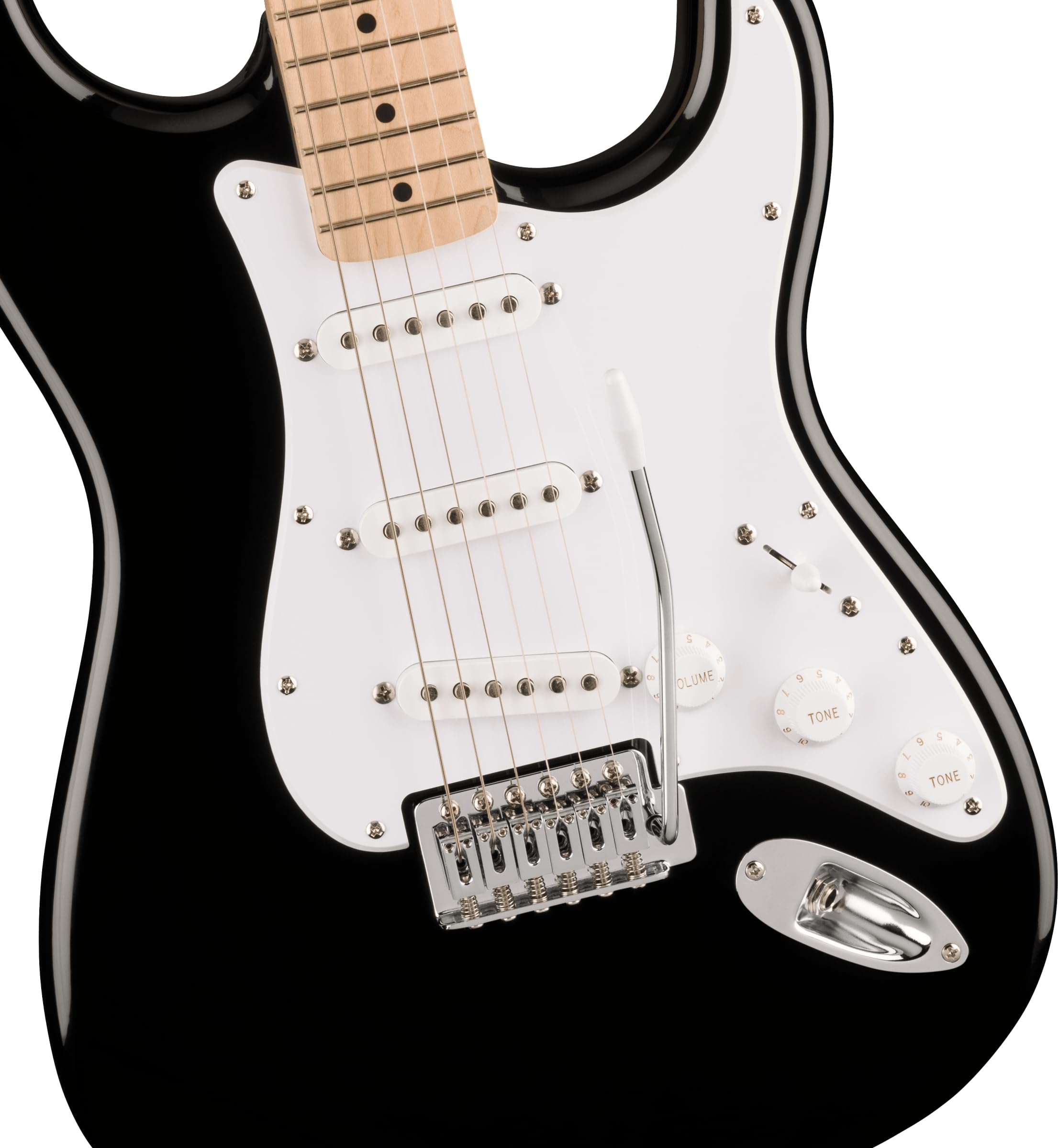 Squire Sonic Stratocaster Electric Guitar, Black, Maple Fingerboard, White Pickguard