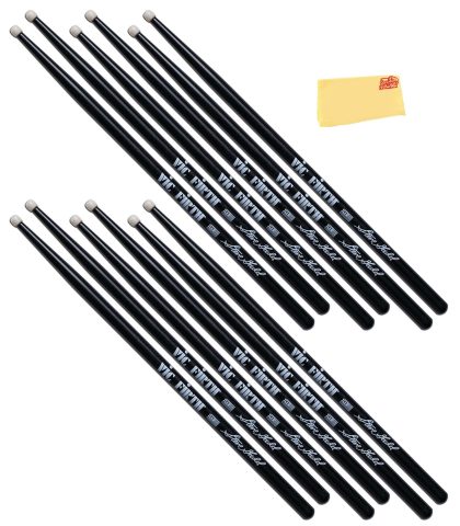 Vic Firth Signature Series Steve Gadd Nylon Tip Drumsticks – 6‑Pack Bundle with Austin Bazaar Polishing Cloth