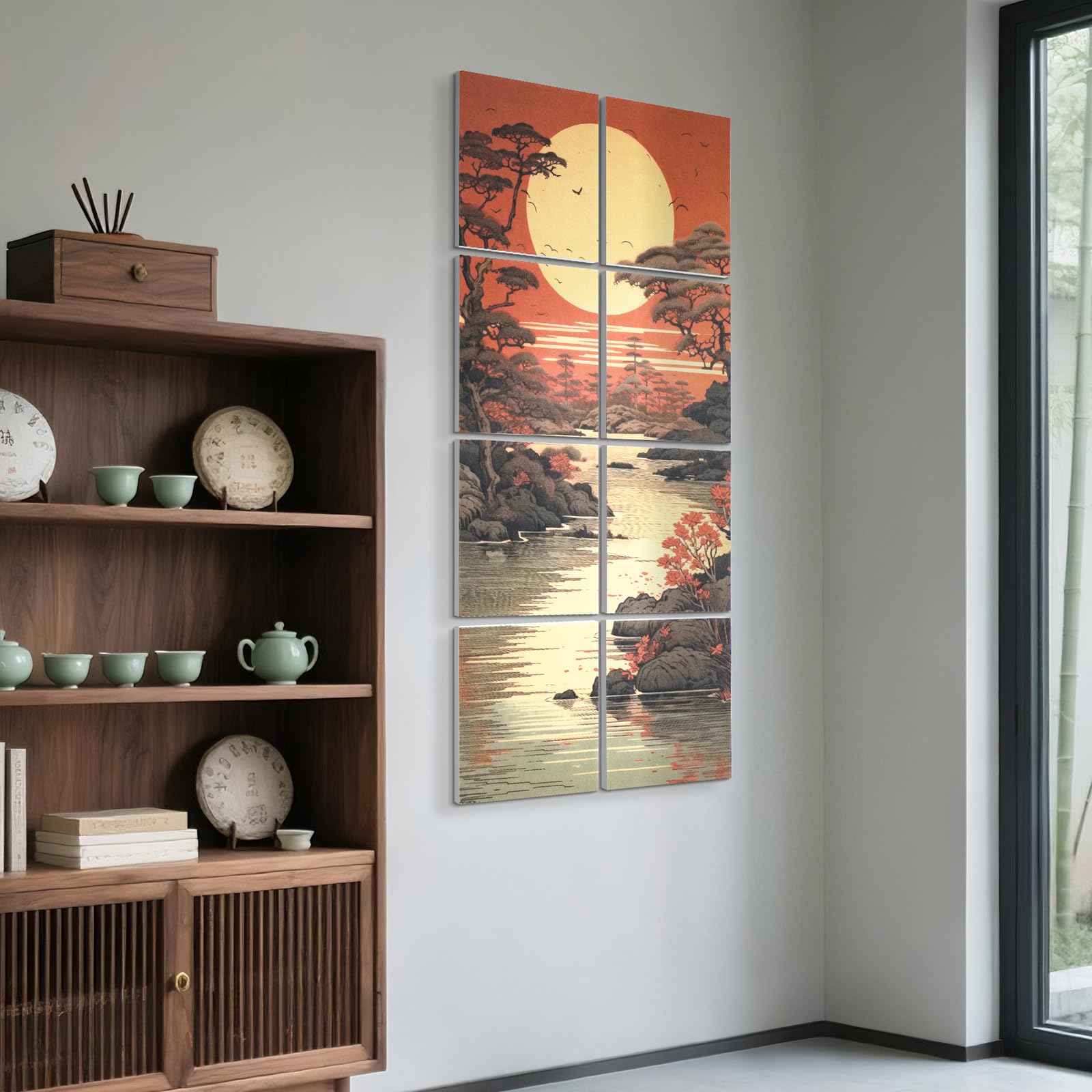 UMIACOUSTICS 8 Pcs 0.7Inch Thick Art Acoustic Panels, Total 47.2” x 23.6” Decorative Sound Absorbing Wall Panels for Home, Office, Hotel, Pine-shadow Floating Paint
